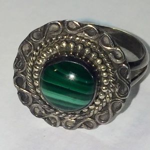 Sterling Silver(.925) Green Malachite Ring